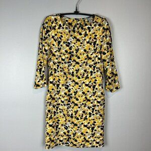 H&M Yellow Black Sheath Dress 3/4 Length Sleeves Womens Size 2 Missing Belt